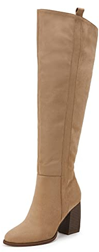 SERAIH Womens Over The Knee Thigh High Boots Faux Suede Pointed Toe Side Zipper Chunky Block Heel Stretch Boots