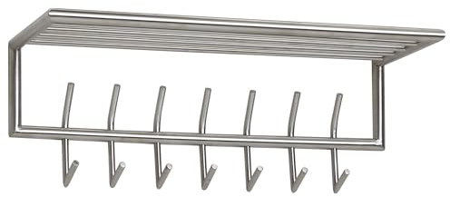 FineBuy Wandgarderobe Metall Silber 74,5x29x30 cm Flurgarderobe mit Ablage, Design Hakenleiste Wandpaneel Stahl, Garderobe Wand mit Hutablage, Garderobenleiste Flur