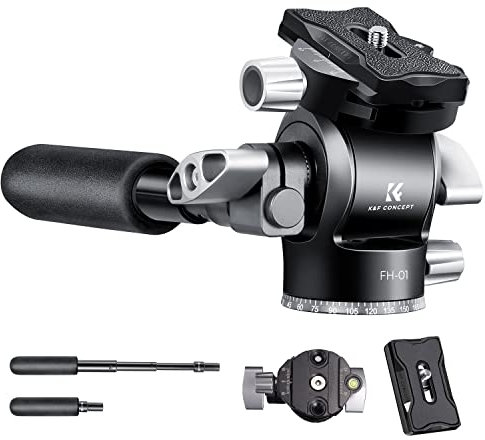 K&F Concept Fluidkopf mit Schnellwechselplatte und Handgriff, Metall Schwenkkopf kompatibel mit Arca Swiss, Videokopf für DSLR-Kameras, Belastung bis zu 5kg