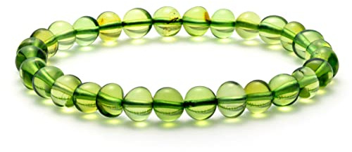 Amber by Mazukna Natural Green Baltic Amber Bracelet for Women and Men – Stretch Wristband with Polished Beads, Lightweight Unisex Jewelry Gift for Daily and Casual Wear (Green)
