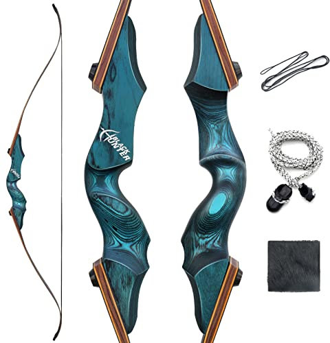 OUBOTER Black Hunter Bogenschießen Bögen 60 Zoll Takedown Recurvebogen Linke Hand 20-60lbs Traditionell Holzbogen Recurvebögen Für Erwachsene Sportbogen (25LBS)