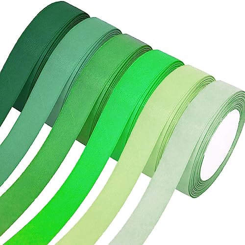 Satinband,6 Rollen Dekoband Stoffband,20mm x 22m/rolle Dekoration Geschenkband Schleifenband Green Ribbon für Hochzeit,Valentinstag,Geburtstag Geschenke,DIY handwerk,Sträuße Verpackung,6 Grünen Farben