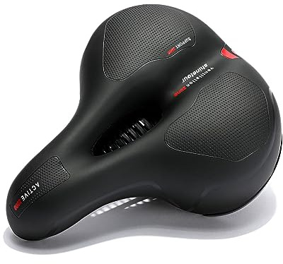 Stadscykelsadel med upphängning, ergonomisk cykelsadel med inlägg, bekväm cykelsadel, med röda varningsremsor