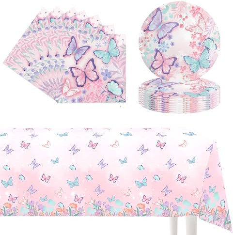 POPOYU 37Pcs Butterfly Party Paper Tableware Set,Butterfly Party Tableware Set are Crafted from Paper for Men Women Birthday Gifts PartySupplies Reusability Table Decoration