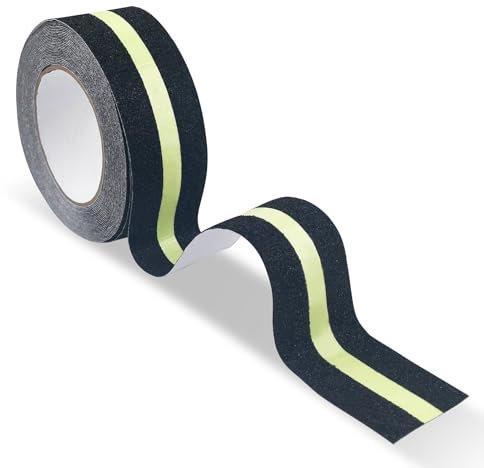Dunkwckore Nastro Antiscivolo, 10m × 5cm Strisce Antiscivolo per Scale Esterne con Nastro Fluorescente Adesivo Bagliore Nel Buio Luminose per Scale, Gradini, Pavimenti Scivolosi Interno e Esterno