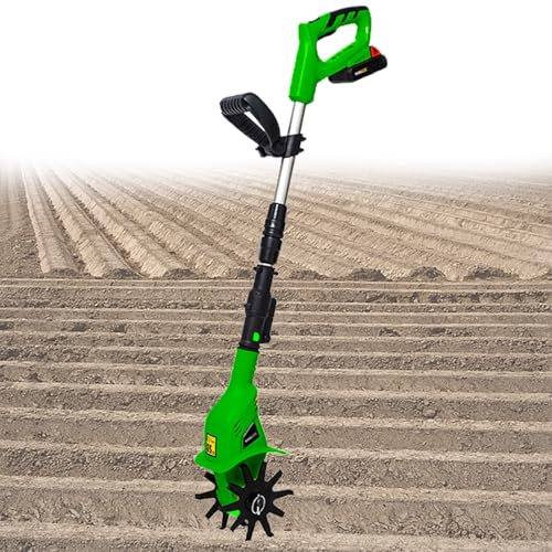Beachtiful Motozappa a Batteria, Motozappa Elettrica da Giardino, con 2 batterie da 2,0 Ah, Motozappa da Giardino con profondità di 10 cm per Prato/Giardinaggio/Coltivazione del Terreno,Green