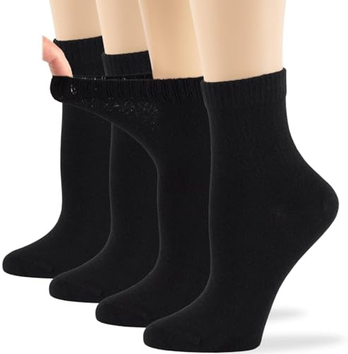 Dafi soft 4 Pairs Women Bamboo Quarter Diabetic Extra Wide Fashion Socks, Soft Top, Made in Turkey