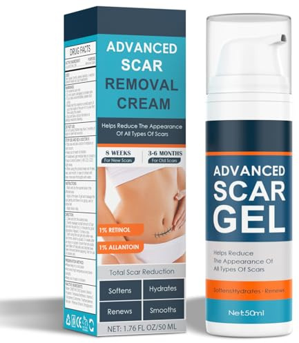 Scar Cream, Advanced Scar Gel for Old & New Scars, Professional Scar Removal Cream For Surgical Scars, Face, Body, Leg, Acne, Stitches, Burns, C-Section, Keloids, 1.76oz