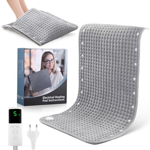 Heizkissen 43x83cm, Elektrisches Wärmekissen mit Timing Automatischer Abschaltung und 9 Temperaturstufen, Heizdecke mit fünf Paar Druckknöpfen für Rücken, Nacken, Schulter, Bauch, Maschinenwaschbar