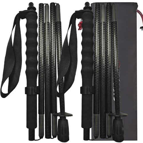 OKHEALING Lot de 2 bâtons de randonnée en fibre de carbone, ultra légers, pliables, avec coussinets en caoutchouc, pour la randonnée, le camping et le trekking (120 cm)