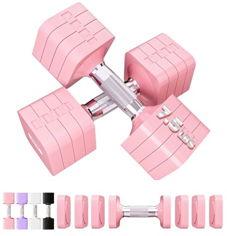 15LBS Adjustable Dumbbell Set for Women Men, 4 in 1 Free Weights Dumbbells Set Hand Weights Set Adjust Dumbbell Weight Set for Home Gym Exercise Workout Strength Training Equipments, Pink