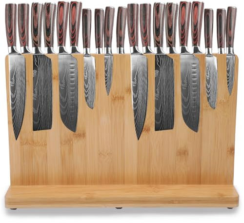 Soporte magnético para cuchillos de 16 x 10 pulgadas, soporte magnético de doble cara para cocina, soporte de almacenamiento de bambú sin instalación