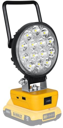 YOJZMA Luz de trabajo LED inalámbrica para batería Dewalt de 18/20V, 42W, 4200lúmenes, luz LED de inundación con puerto de carga USB y tipo C, luz portátil para exteriores（Sin batería）