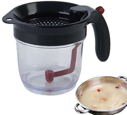Séparateur de graisse de sauce - Séparateur de graisse transparent - Mesure de la tasse - Passoire alimentaire - Séparateur de graisse de cuisine avec verrouillage au fond