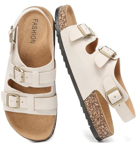 Cork Sandals With Back Strap Double Buckle Footbed Clogs Sandals Women and Men Comfortable Adjustable Ankle Strap Flat Sandal Dressy Open Toe Mules Casual Non Slip Summer Shoes sandalias de mujer