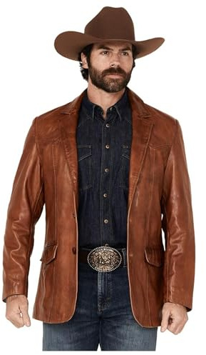 Men’s Western Cowboy Leather Blazer – Genuine Brown Leather Rodeo Jacket (US, Alpha, X-Large, Regular, Regular, Brown Western Coat)