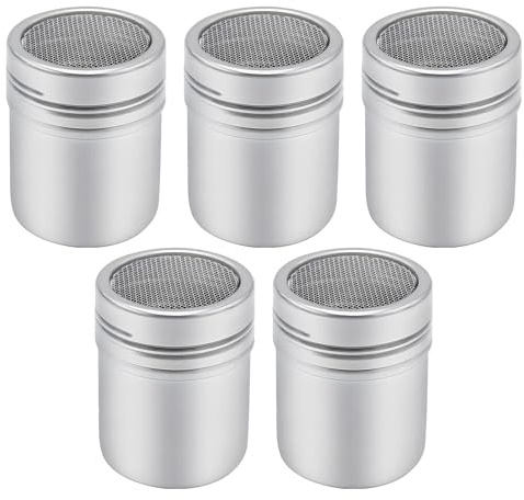 5Pcs Flour Shaker Set, Fine Mesh Sugar Salt Cocoa Duster Chocolate, Multi Purpose Powder Stainless Steel Sifter for Baking, Cooking, Cappuccino Coffee Decorating