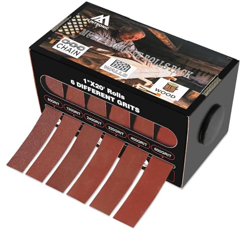 flintronic Rotoli Carta Vetrata Abrasiva, 6 Rotoli di Carta Vetrata, 80/120/240/320/400/600 grana, per levigatura e lucidatura di legno, mobili, metallo e lavori fai da te