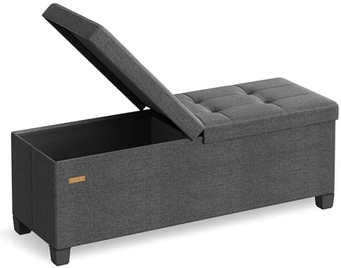 SONGMICS Banco de Almacenamiento, con Patas, Baúl Plegable con Tapa Abatible, para pie de Cama, para Dormitorio, Recibidor, Tela con Aspecto de Lino, 110 cm, Gris Pizarra LSF079GN01