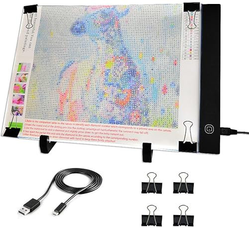 JUSONEY A4 LED Licht Pad,Diamond Painting Zubehör,Einstellbare Helligkeit Lichtkasten,Ultra Slim Zeichenblock mit USB Kabel Clips Ideal für Diamond Painting Pad,Zeichnen Skizzieren