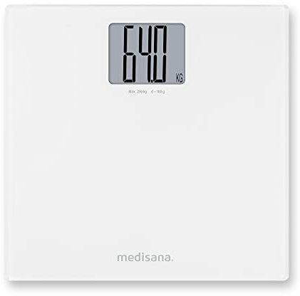 medisana PS 470 Digitale XL Personenwaage, Präzise Waage aus Glas, Extra hohe Tragkraft, Integrierte Abschaltautomatik, Weiß, bis 250 kg
