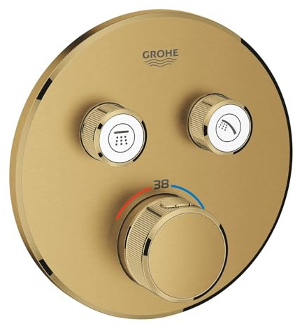 GROHE Grohtherm Smartcontrol, Unterputz Thermostat Dusche und Badewanne (2 Absperrventile, ultraflaches Design, Wandrosette aus Metall, Fertigmontageset, ohne Rohbau-Set SmartBox), gold, 29119GN0