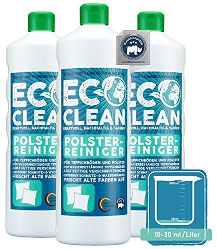 Eco Clean® Detergente per tappezzeria 3x1 litro - detergente per divani altamente efficace - detergente affidabile per sedili auto ravviva colore - pulisci tappeti antistatico