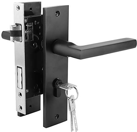 Room Door Lock, Kuuleyn Space Aluminum Bedroom Door Lock Home Security Bedroom Handle Lock with Key Screw Black