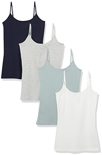 Amazon Essentials Canottiera da Donna Slim Fit, Confezione da 4, Grigio/Blu Navy/Verde Turchese/Bianco, XL