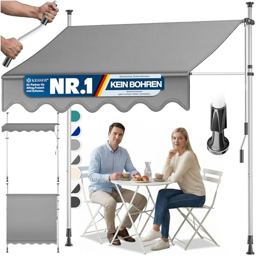 KESSER® Klemmmarkise mit Handkurbel Balkon | Balkonmarkise ohne Bohren | Markise UV-beständig höhenverstellbar & wasserabweisend | Sonnenschutz für Balkon Terrasse & Garten, Terrassenüberdachung 300cm