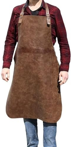 Förster-Fellnest Echt Leder Grillschürze, Arbeitsschürze, Vintage Lederschürze mit Antiktouch, Rindleder in braun, cognac, als Bistroschürze, Zapferschürze uvm