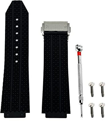 Mitekiic 25 mm Gummi-Ersatzarmband mit Werkzeug für Hublot Big Bang (schwarze Partikel-silberne Schnalle)