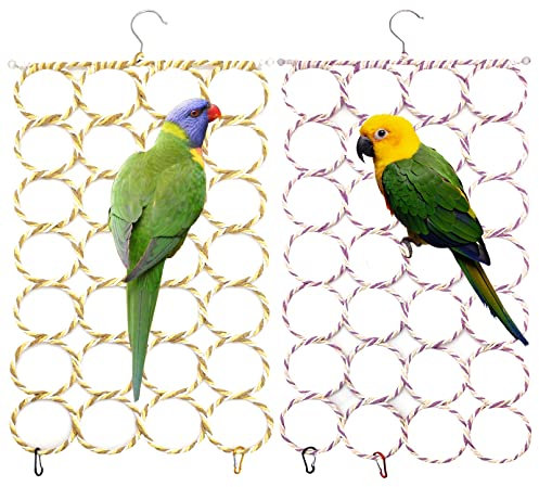 BNOSDM Bird Climbing Net 2Pcs Parrot Hemp Rope Ladder Budgie Climbing Swing