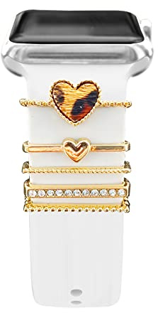 5 Pcs Breloques pour Bracelet Apple Watch 46mm 42mm 44mm 40mm 41mm 45mm 38mm 49mm Femme,Anneau Décoratif iWatch 10 9 8 7 6 5 4 3 SE/Galaxy Watch 7 6 5 4 Smart Watch Band Métal Brillant Accessoires