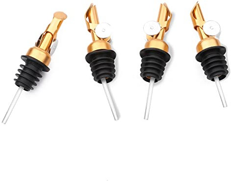 AIEX 4 Stück Ausgießer Edelstahl, Liquor Bottle Pourer Ausgießer für Flaschen mit Verschluss für Schnaps-Öl-Balsamico-Essig-Flaschen (Gold)
