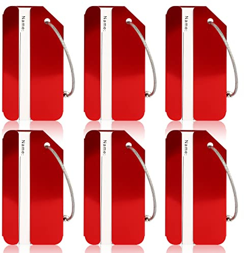 6 Pack Metal Luggage Tags for Suitcases, Waterproof Suitcase Tags for Travel Luggage Bag, Luggage Labels with Name ID Card for Family, Friends (red)