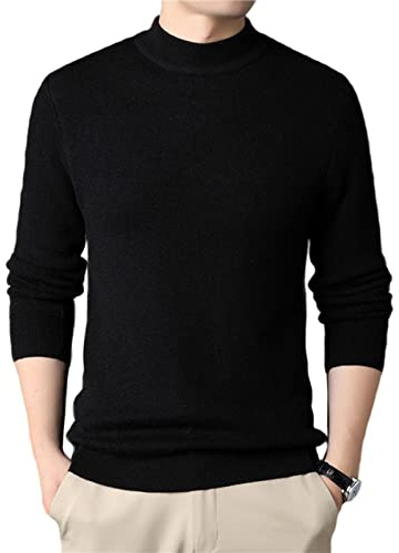 COTCLO Suéter de cuello alto para otoño e invierno, color sólido, medio cuello alto, suéter de cachemira sintética para hombre, camisa delgada para jóvenes, color negro, talla 4XL