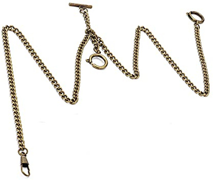 Cyrank T Bar Pocket Watch Chain, Men's Double Albert Chain Antique Style Pocket Watch Double Albert Chain 44cm Classic Pocket Watch Curb Link Key Chain (Bronze)