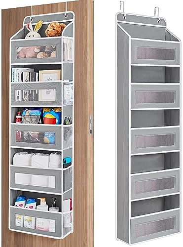 JARLINK Over The Door Organizer Storage, 5 Shelf Hanging Door Organizer with 5 Large Capacity Pockets, Anti Tilt 44 lb Load Behind Door Storage for Bedroom, Bathroom, Pantry, Nursery, (Grey)