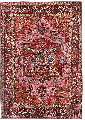 RugVista, Georgia Oriental, Teppich, 160 x 230 cm, Rechteck, Kurzflor, Modern, Oeko-TEX Standard 100, Wohnzimmer, Schlafzimmer, Esszimmer/Küche, Flur, Büro, Nur chemisch reinigen, Rot/Rosa