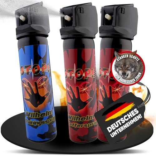 Wilhelm Pfefferspray 60 ml Tierabwehr Selbstverteidigung CS KO Jet (Set: 2X Abwehrspray + 1x Trainingsspray)