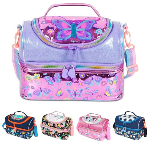 RLGPBON Kids Lunch Bag,Insulated Lunch Box for Girls,Butterfly Lunch Bag Girls for School Daycare Cute Travel Lunch Tote Bags