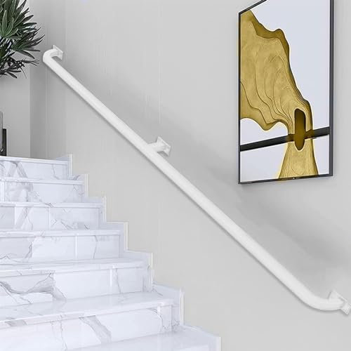 Main Courante d'escalier, 80 cm 100 cm 1,5m 2m 3 m 4 m 6m Rampe d'escalier Blanche | Main courante d'escalier murale pour marches intérieures et extérieures | Barre de support de sécurité pour couloir