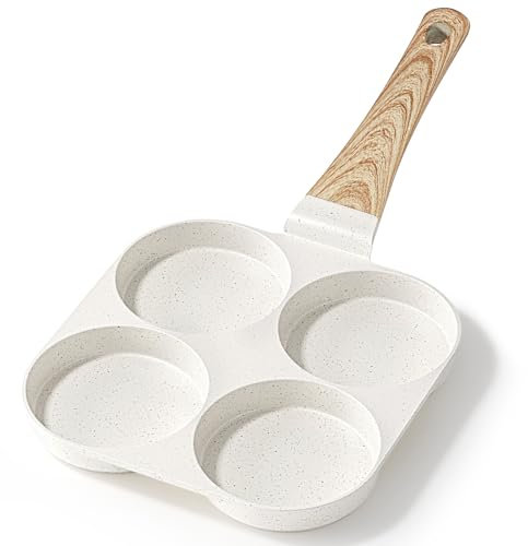 GiPP Sartén Antiadherente Para Tortillas, Sartén de Desayuno de 3/4 Agujeros, Aartén Japonesa Para Tamago-yaki de Inducción, sin PFOA (Blanco, 4 Agujeros)