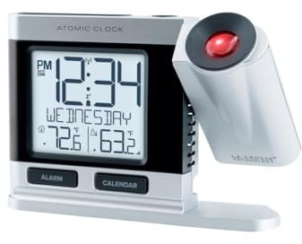 La Crosse Technology 2.5 in. Silver Atomic Projection Alarm Clock LCD Plug-in