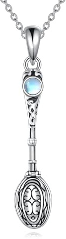 Venacoly sked halsband sterlingsilver S925 mini tesked hänge månsten sked halsband diskret sked smycken gåvor för kvinnor män, 18+2, Sterlingsilver, Ingen ädelsten