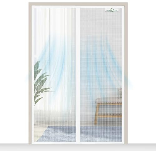SCREEN DOOR Fly Screen Balcony Door, 90 x 210 cm, High-Quality Magnetic Fly Screen Door, Insect Protection, Easy Assembly, White