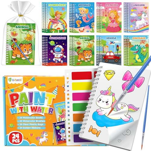 D-FantiX Party Bag Fillers for Kids, 24 Pack Water Colouring Books for Kid Ages 4-12, Mini Colouring Books for Party Bags, Classroom Prizes Birthday Gifts for Girls & Boys