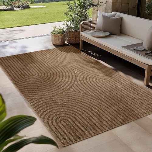 Carpetsale24 Outdoor Teppich Wetterfest 280x370 cm Beige Pflegeleicht im natürlichen Jute-Look für Wohnzimmer Esszimmer Schlafzimmer Terrasse Balkon XXL Extra Groß