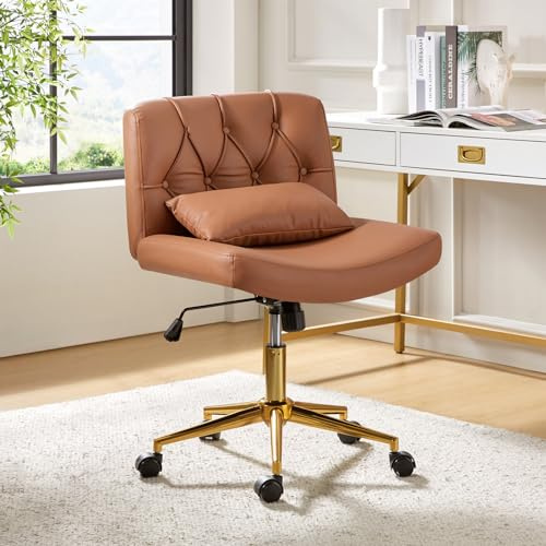 HULALA HOME Chaise Bureau Moderne, Réglable en Hauteur, sans Accoudoirs, avec Coussin et Housse en Tissu Marron